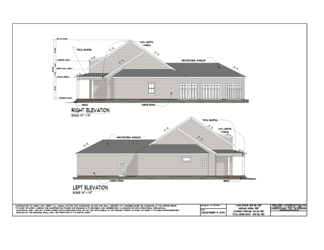 Craftsman Ranch — Front and Rear Elevation drawings