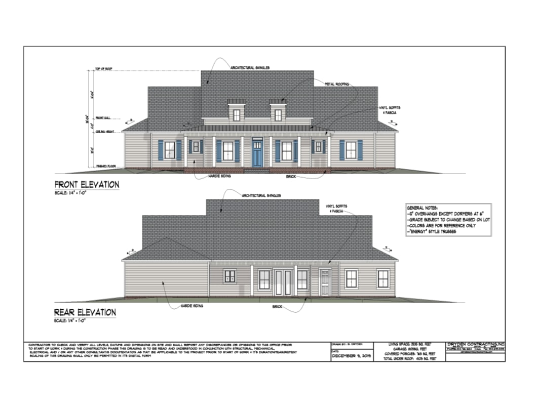 Country Farmhouse — Front and Rear Elevation drawings